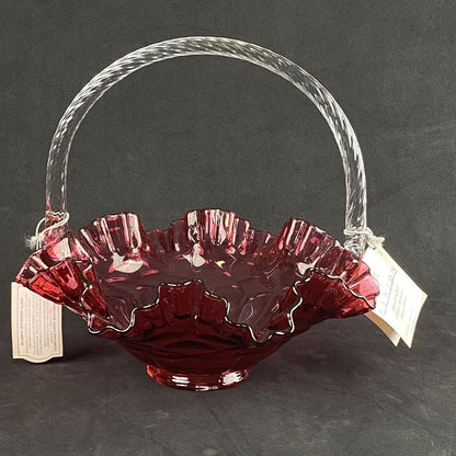 Pilgram Glass Fenton Cranberry with Clear Handle Basket Original Tags