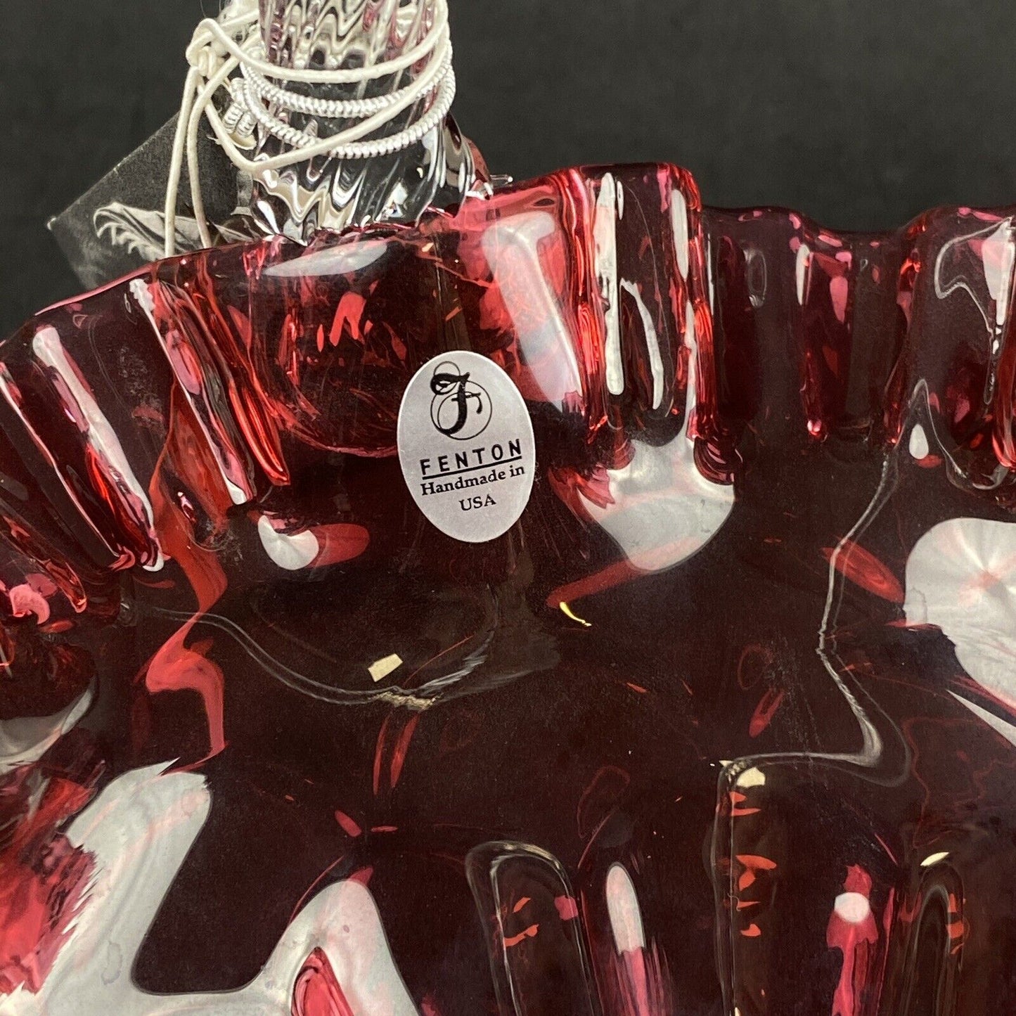 Pilgram Glass Fenton Cranberry with Clear Handle Basket Original Tags