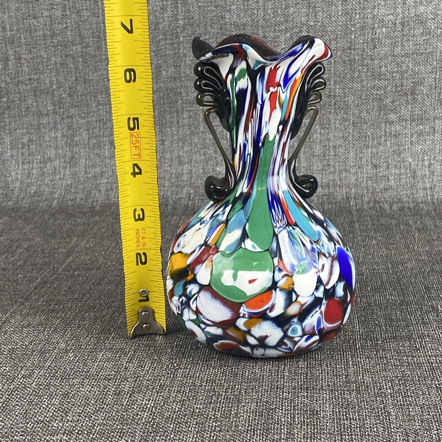 Murano Italy Hand Blown Multicolor Art Glass Vase 6.5"