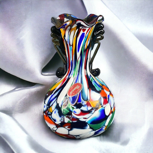 Murano Italy Hand Blown Multicolor Art Glass Vase 6.5"