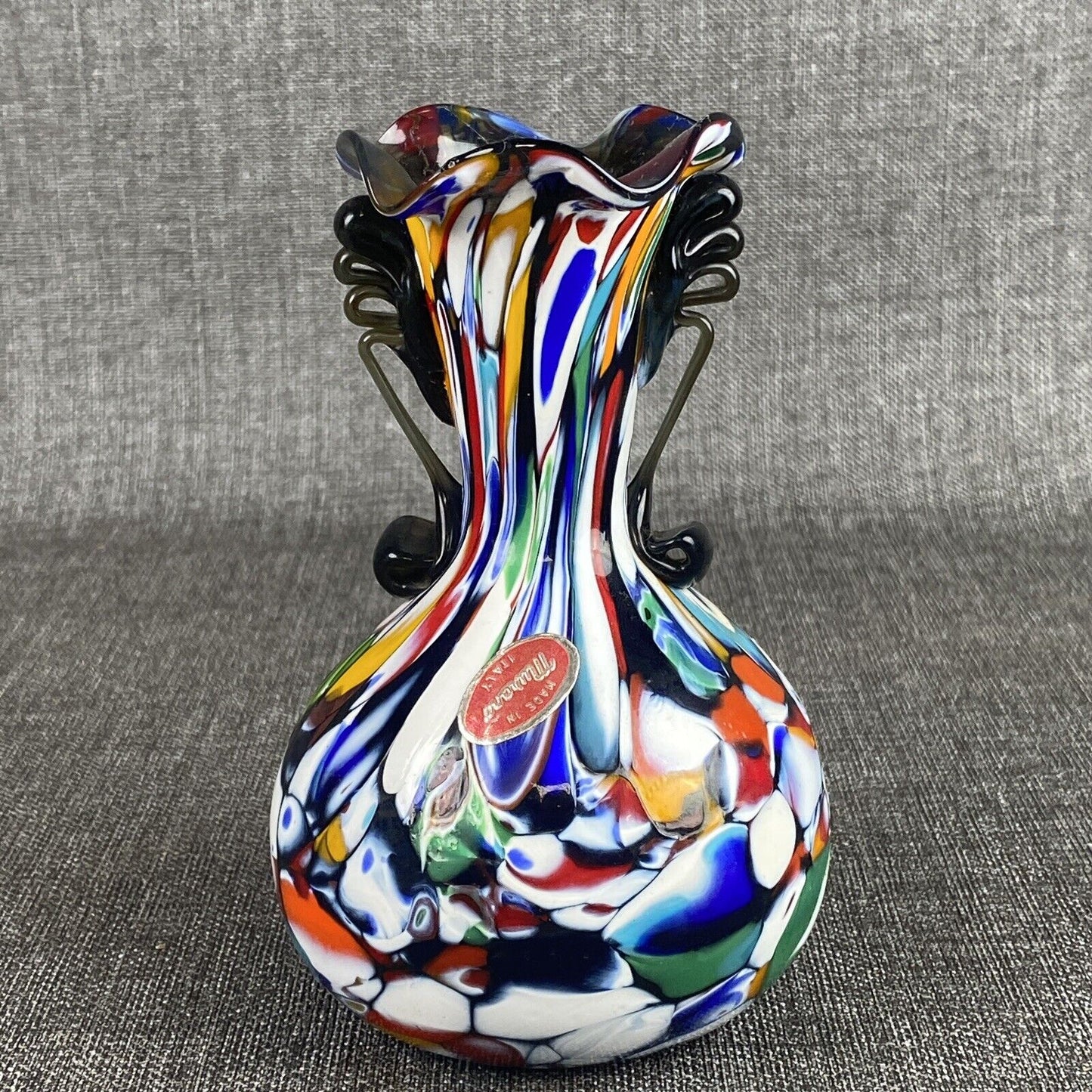 Murano Italy Hand Blown Multicolor Art Glass Vase 6.5"