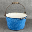 Antique Blue White Emeraldware bucket Graniteware Enamelware