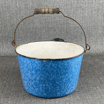 Antique Blue White Emeraldware bucket Graniteware Enamelware