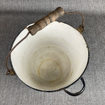 Antique Blue White Emeraldware bucket Graniteware Enamelware