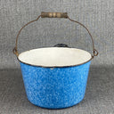 Antique Blue White Emeraldware bucket Graniteware Enamelware