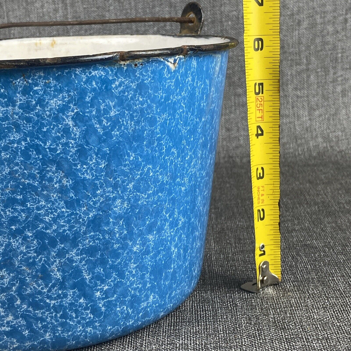 Antique Blue White Emeraldware bucket Graniteware Enamelware