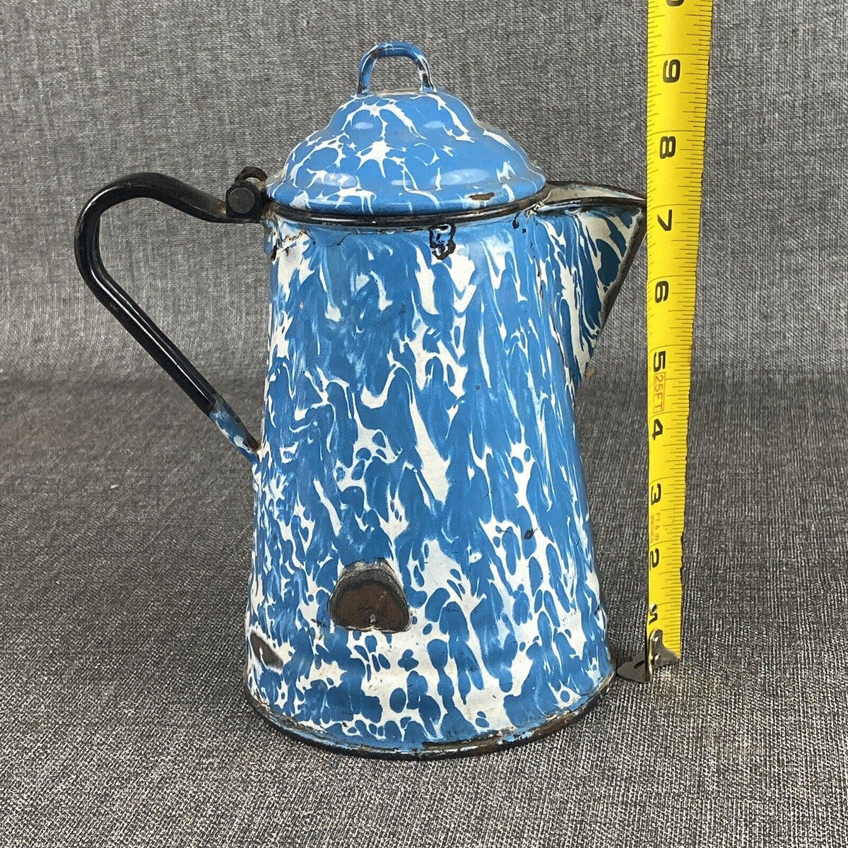 Antique Blue White Enamel Ware Pitcher Graniteware Enamelware