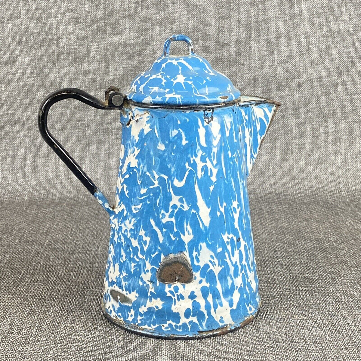 Antique Blue White Enamel Ware Pitcher Graniteware Enamelware