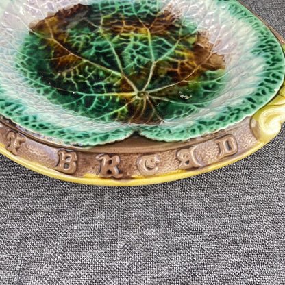 Antique 19th Majolica Bread Plate Eat Thy Bread With Thankfulness READ