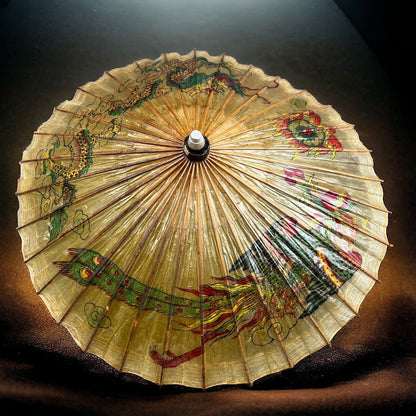 Vintage Asian Chinese Oil Paper Umbrella (Fragile) READ