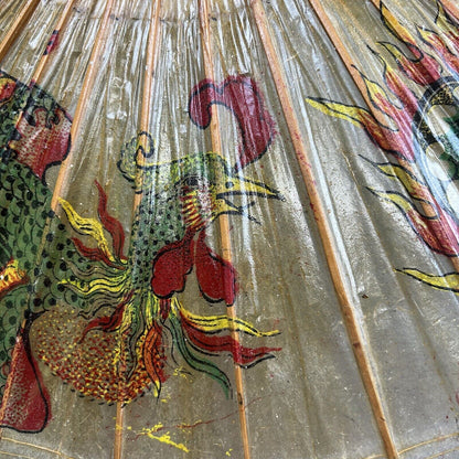 Vintage Asian Chinese Oil Paper Umbrella (Fragile) READ