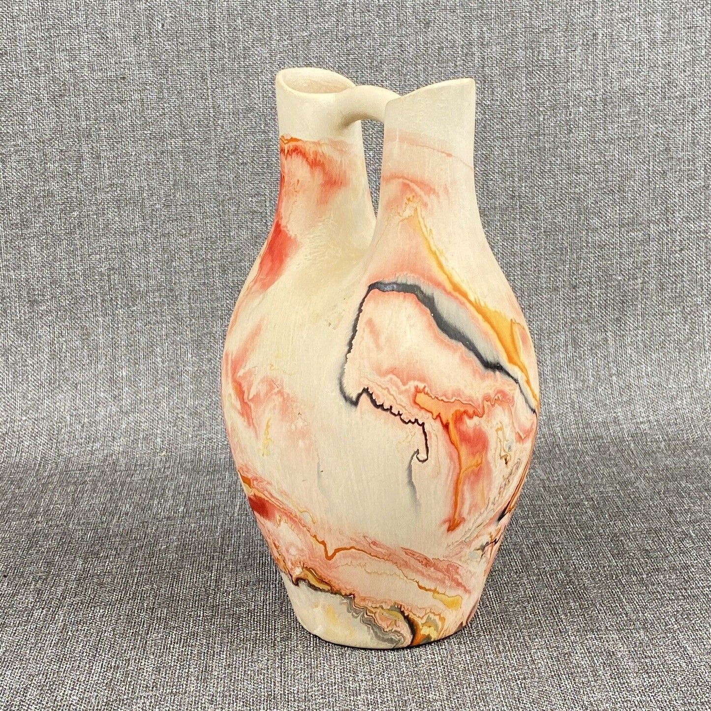 Vintage Nemadji Art Pottery Vase Swirl Orange Brown Bisque USA