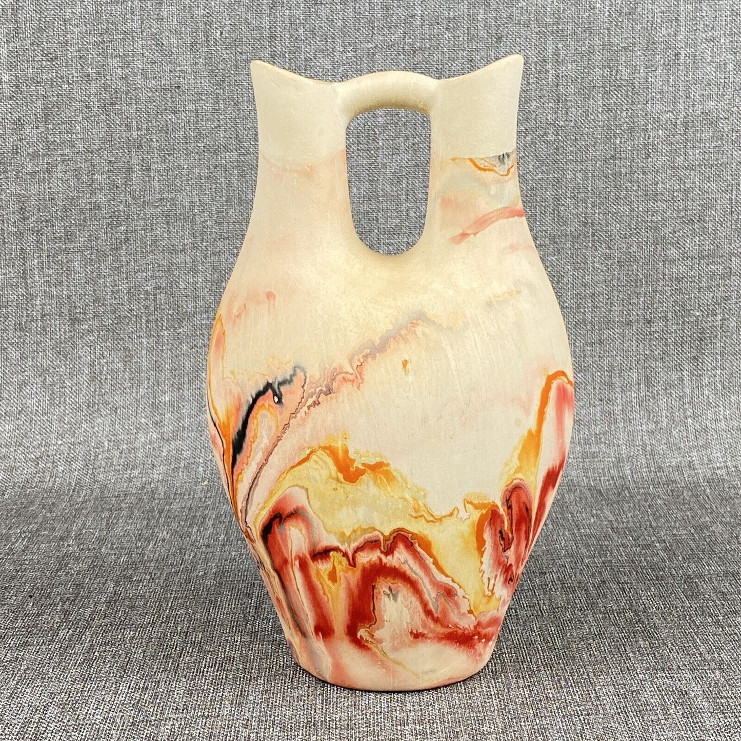 Vintage Nemadji Art Pottery Vase Swirl Orange Brown Bisque USA