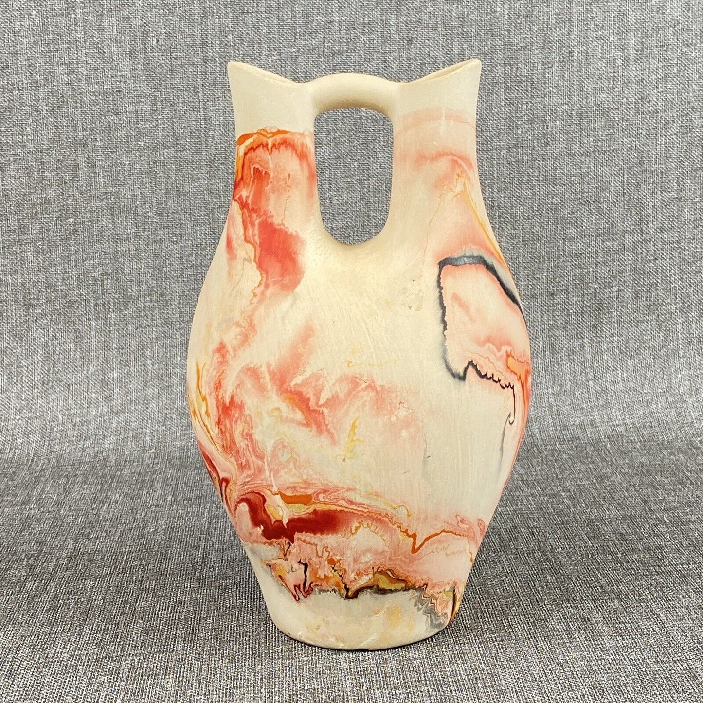 Vintage Nemadji Art Pottery Vase Swirl Orange Brown Bisque USA