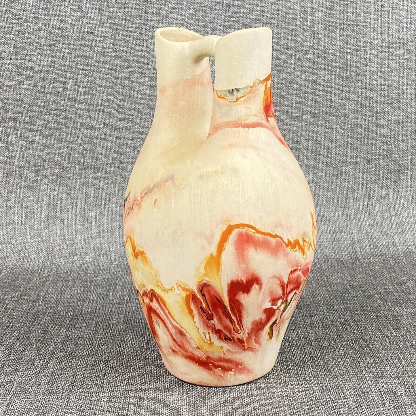 Vintage Nemadji Art Pottery Vase Swirl Orange Brown Bisque USA