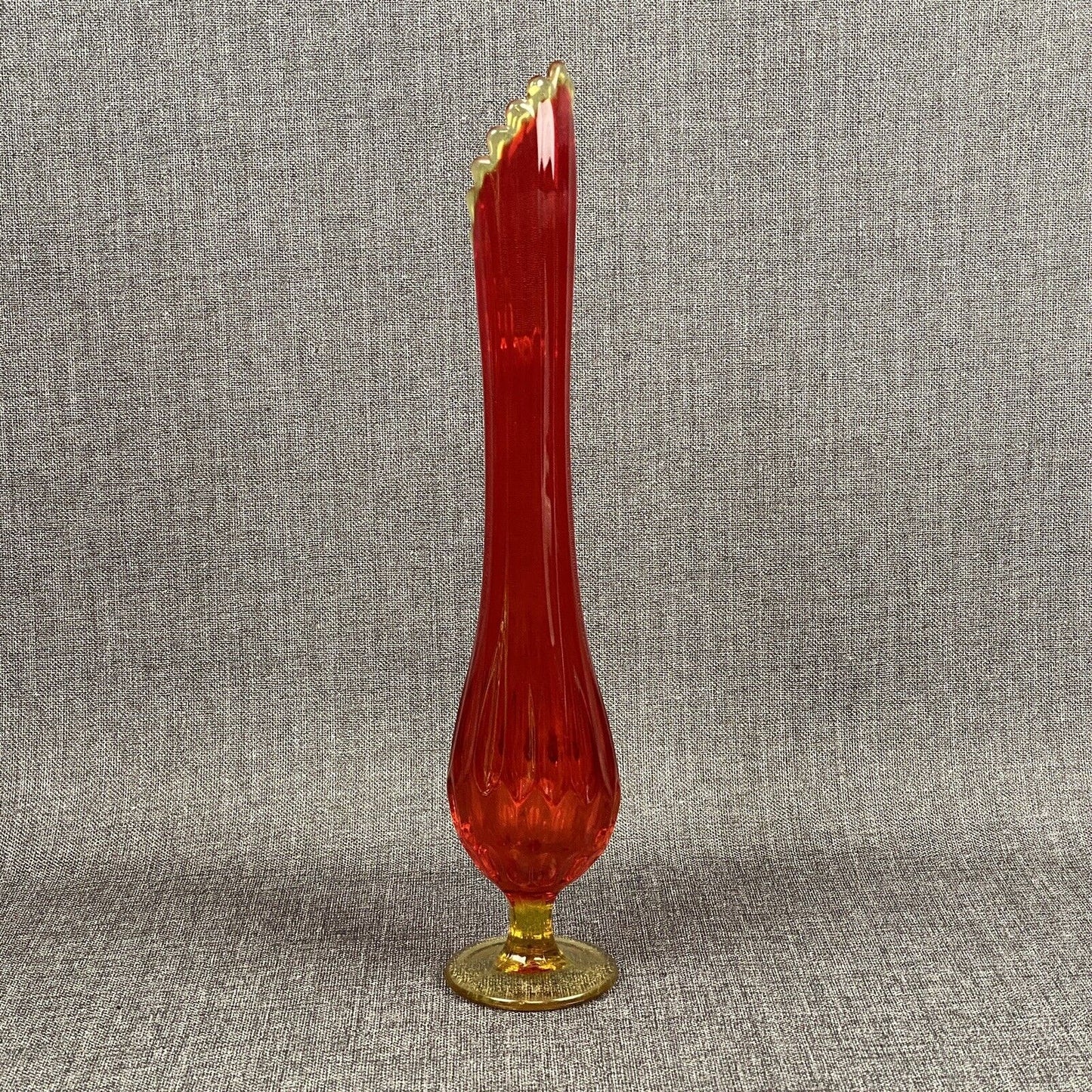 Vintage MCM 1960’s Amberina Fenton 17” Swung Vase