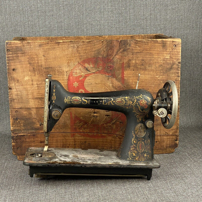 Vintage Singer Sawing Machine with Original Wooden Crate (no Lid) (READ)