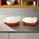 2 Vintage Le Creuset #22 &# 18 Cast Iron Enamel Round Au Gratin Baking Dish