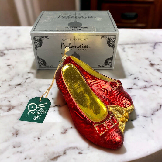 Kurt Adler Wizard of Oz Ruby Slippers Christmas Glass Ornament Komozia VIDEO