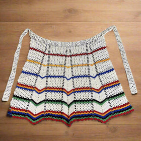 Vintage Crochet Waist APRON Stripes Colorful