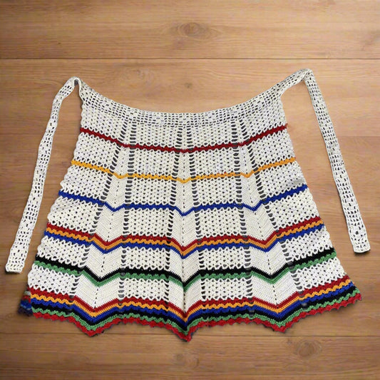 Vintage Crochet Waist APRON Stripes Colorful