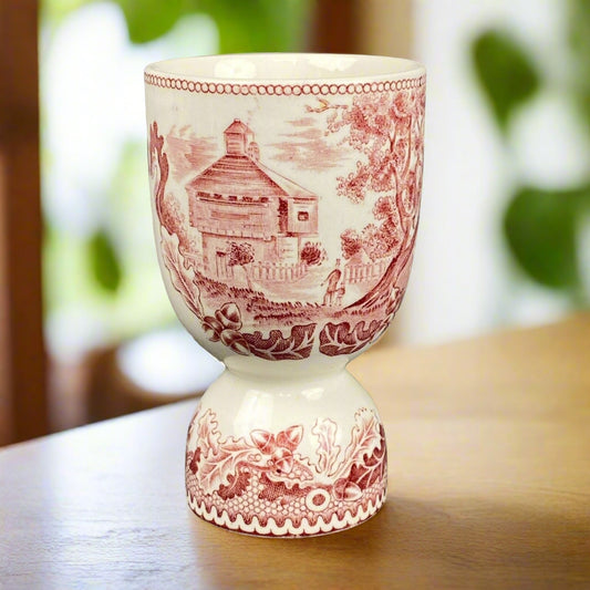 Vintage Double Egg Cup Red Transfer Ware Fort Dearborn