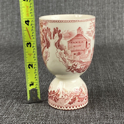 Vintage Double Egg Cup Red Transfer Ware Fort Dearborn