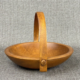 Mid Century Wooden Bowl W/handle 9.5" Outside diameter