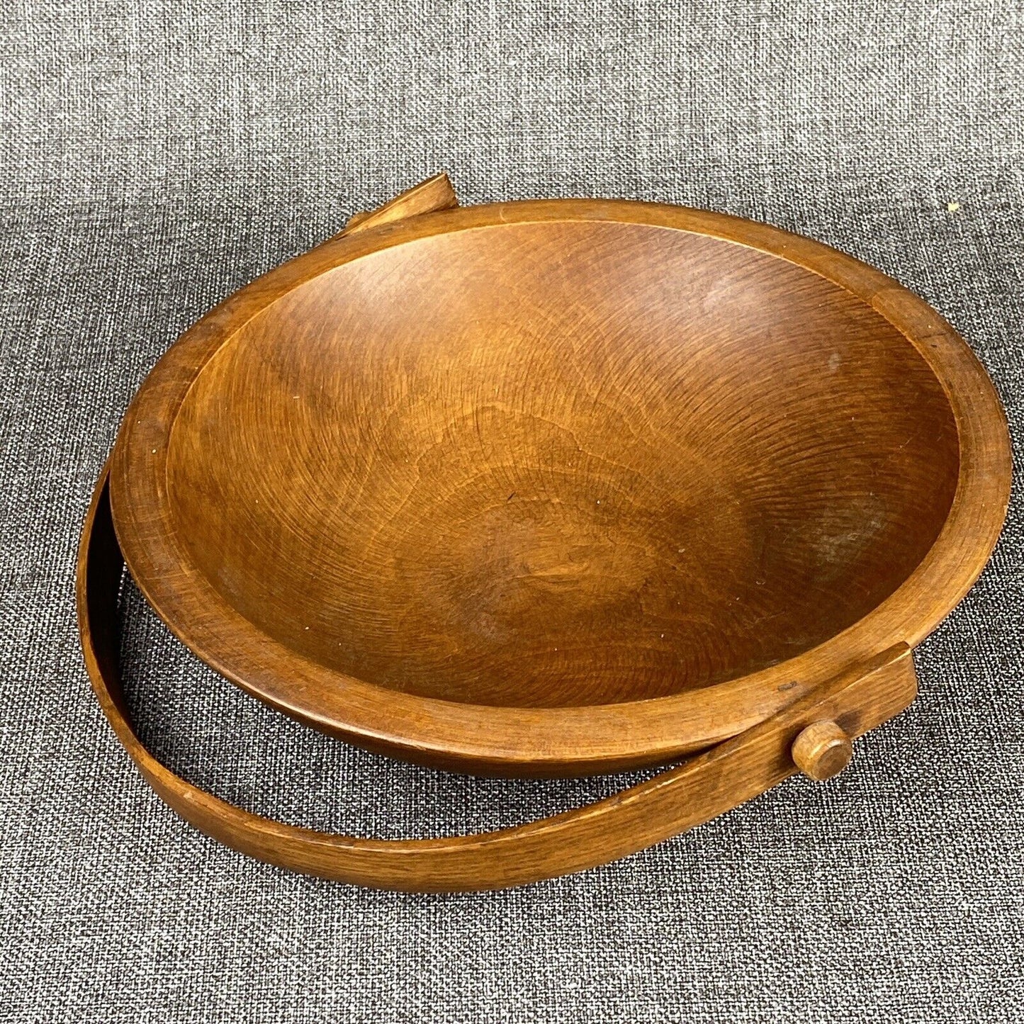 Mid Century Wooden Bowl W/handle 9.5" Outside diameter