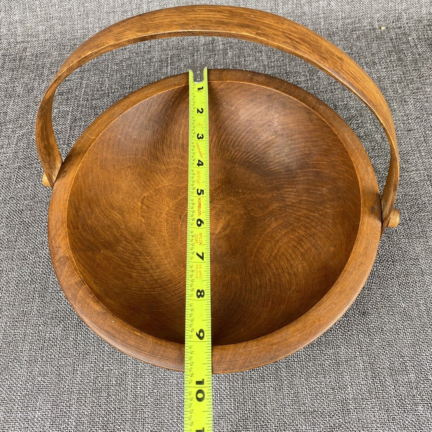 Mid Century Wooden Bowl W/handle 9.5" Outside diameter