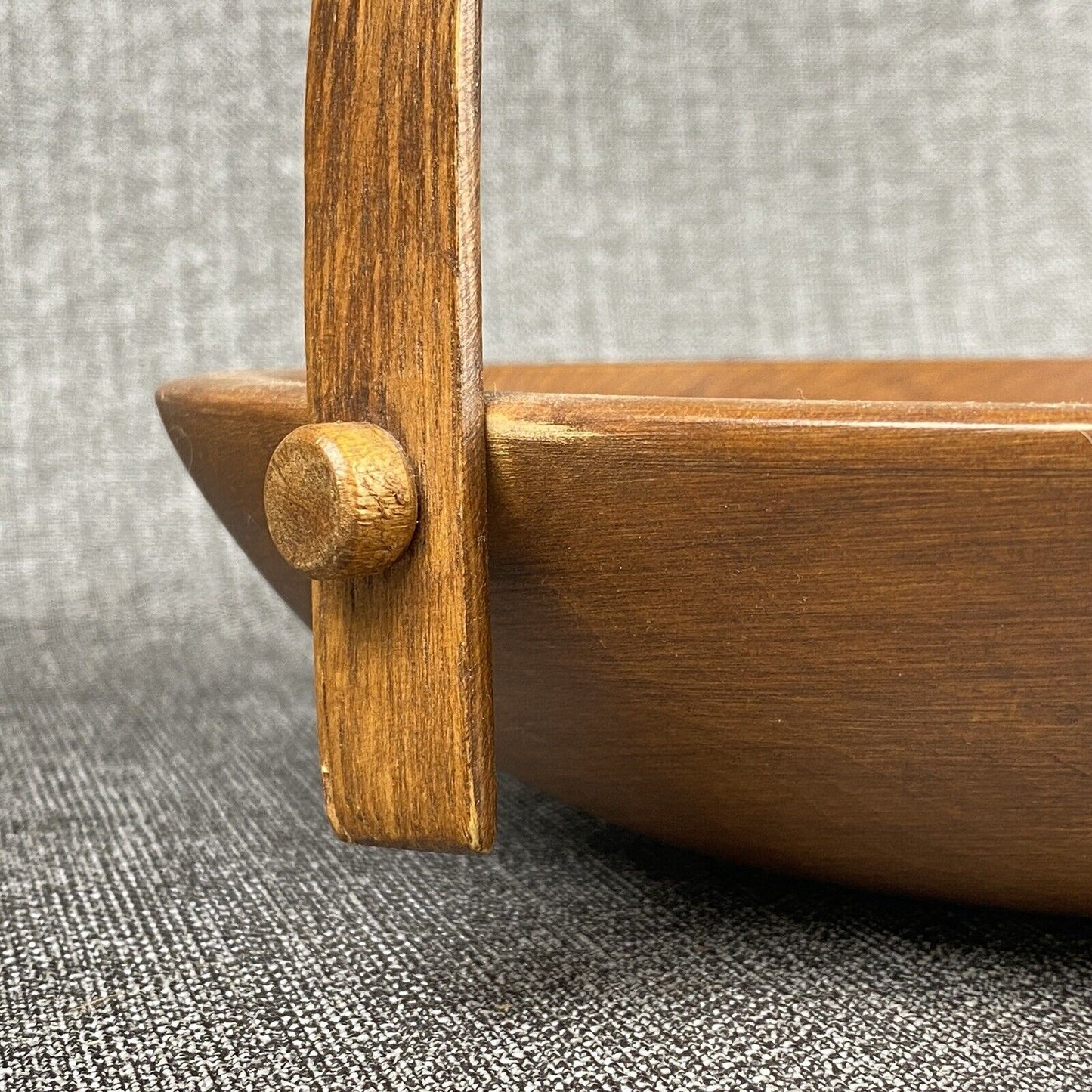 Mid Century Wooden Bowl W/handle 9.5" Outside diameter