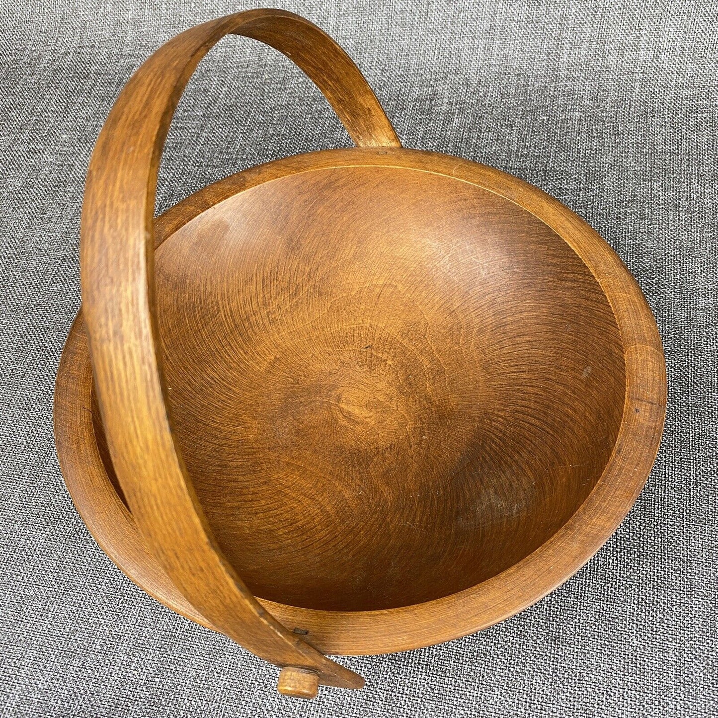 Mid Century Wooden Bowl W/handle 9.5" Outside diameter