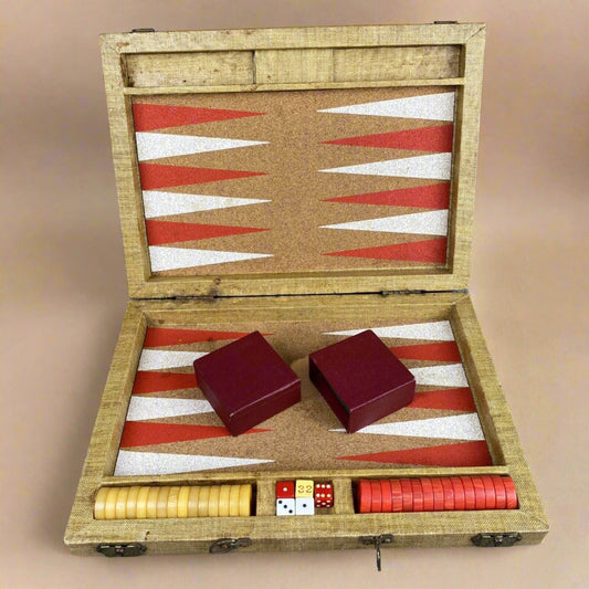 Vintage Crisloid Bakelite Catalan Backgammon Set Red & Butterscotch 1.25" Chips