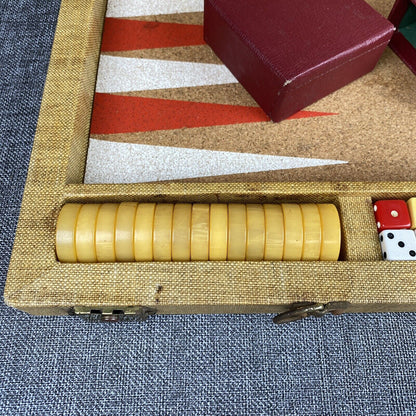 Vintage Crisloid Bakelite Catalan Backgammon Set Red & Butterscotch 1.25" Chips