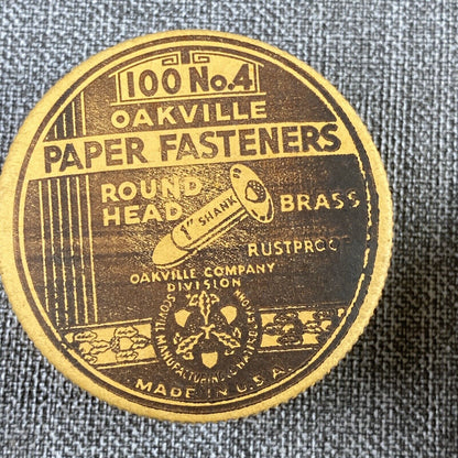 1948 Oakville Paper Fasteners Round Head Brass Round Box #4 Box