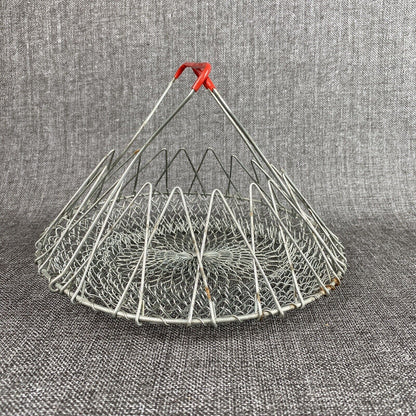 Vintage Metal Wire Basket Folding Handles Primitive (Collapsable)