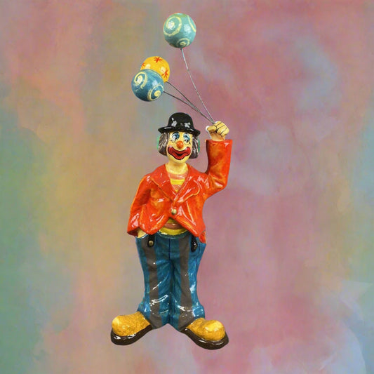 Vintage Colorful Paper Mache Clown with 3 Balloons made in Mexico