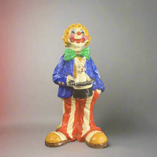 Vintage Colorful Magician with Rabbit Mexico Paper Mache Clown 16 inches