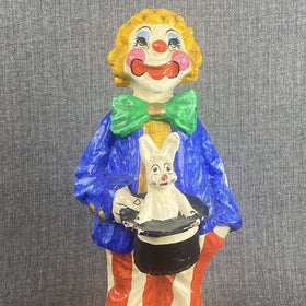 Vintage Colorful Magician with Rabbit Mexico Paper Mache Clown 16 inches