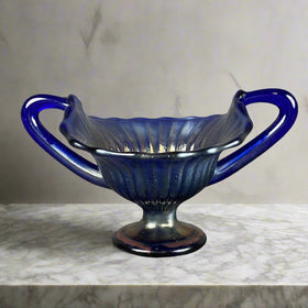 Vintage Fenton Stippled Rays Carnival Glass Double Handle Bowl