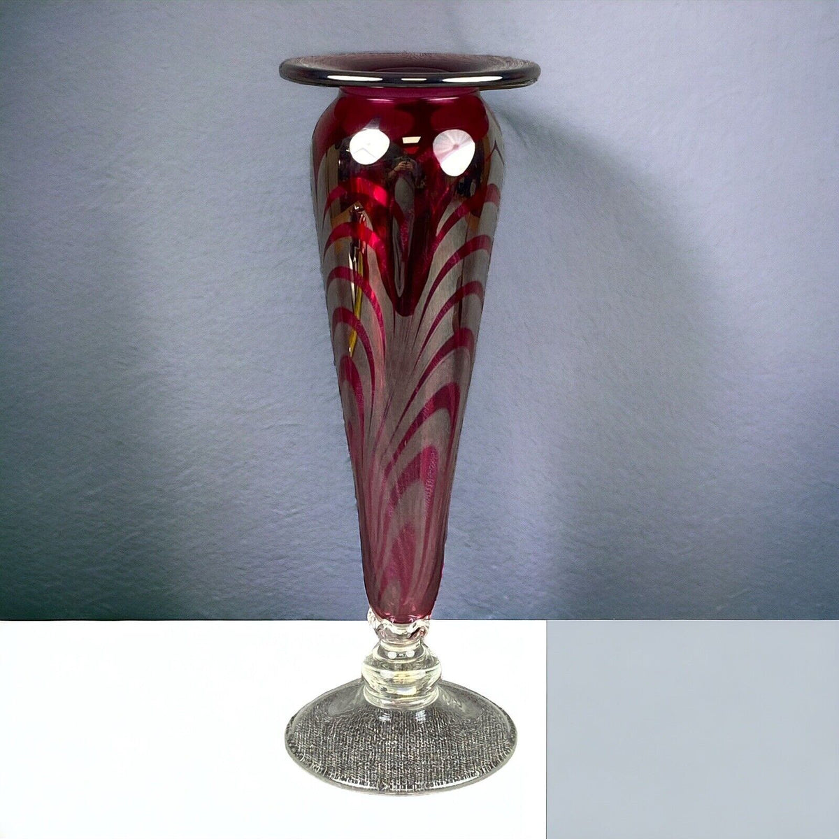 Glass Vase Iridescent Glass , Footed, 12.5" tall