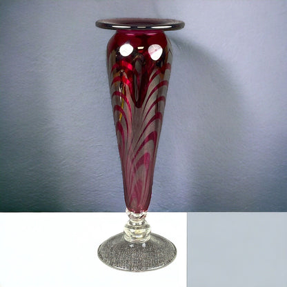 Glass Vase Iridescent Glass , Footed, 12.5" tall