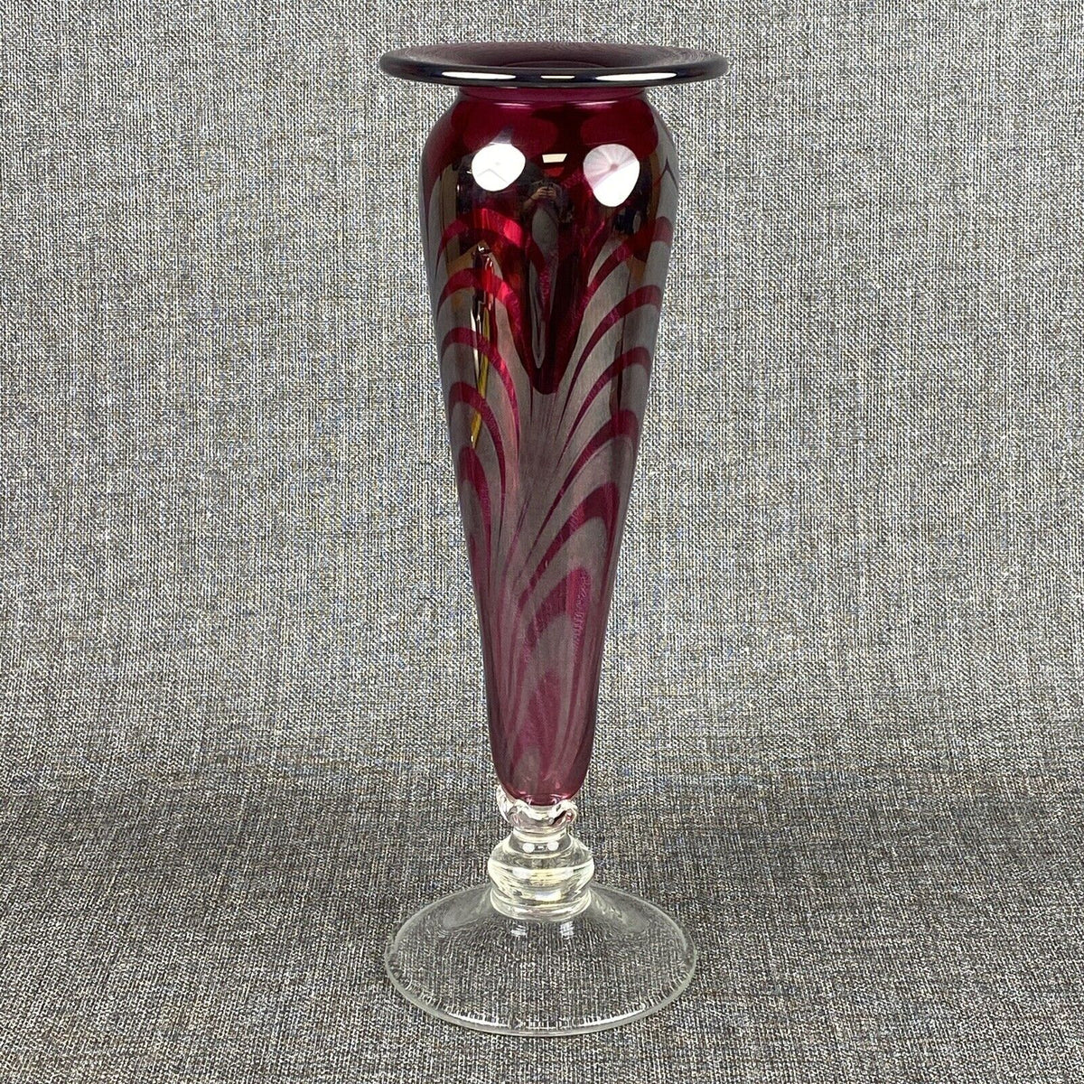 Glass Vase Iridescent Glass , Footed, 12.5" tall