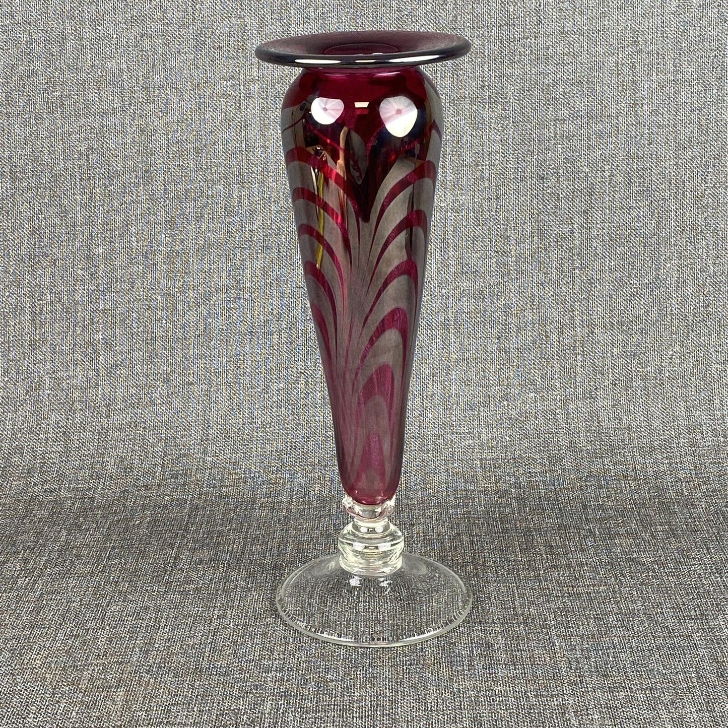 Glass Vase Iridescent Glass , Footed, 12.5" tall