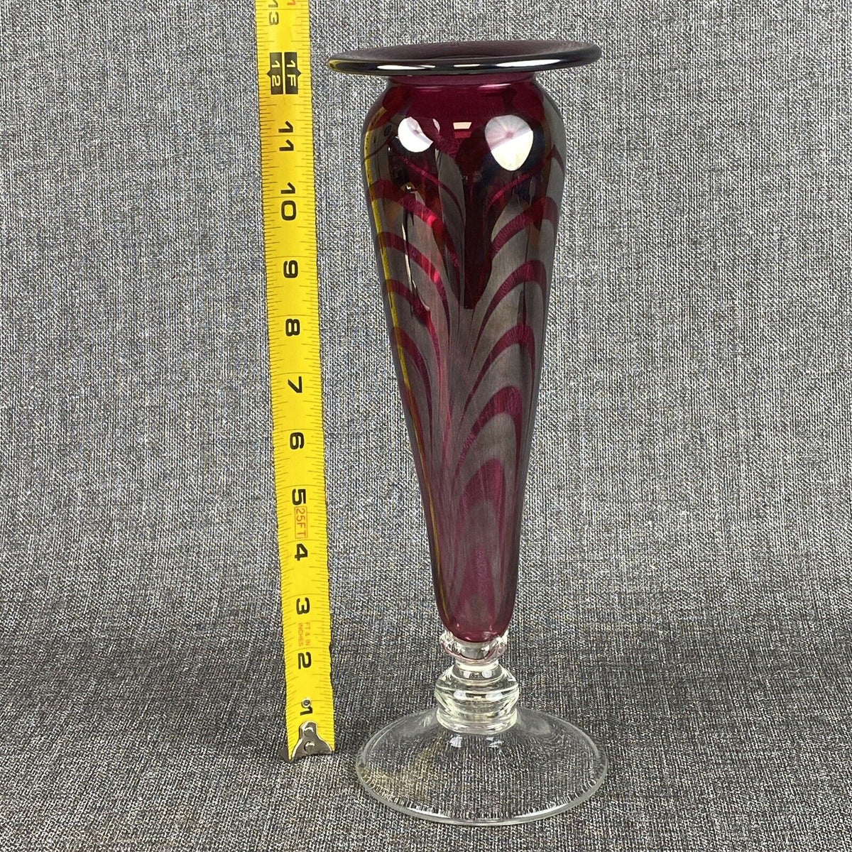 Glass Vase Iridescent Glass , Footed, 12.5" tall