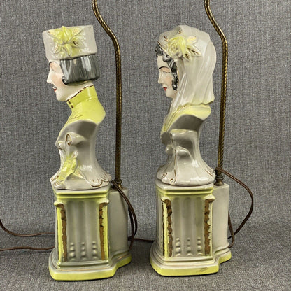 Vintage Pair of Lamps Green and Grey Male and Female Busts