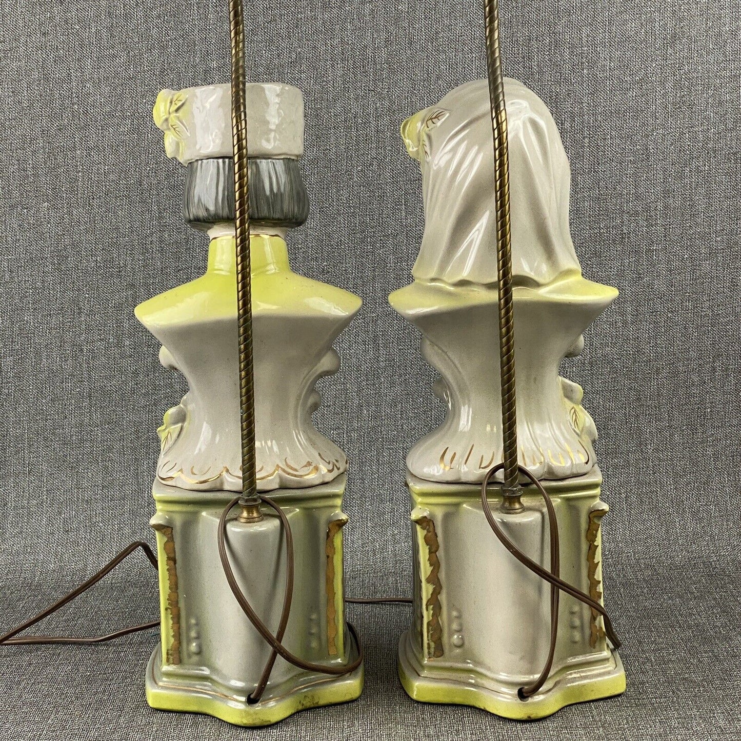 Vintage Pair of Lamps Green and Grey Male and Female Busts