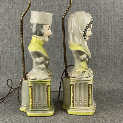 Vintage Pair of Lamps Green and Grey Male and Female Busts