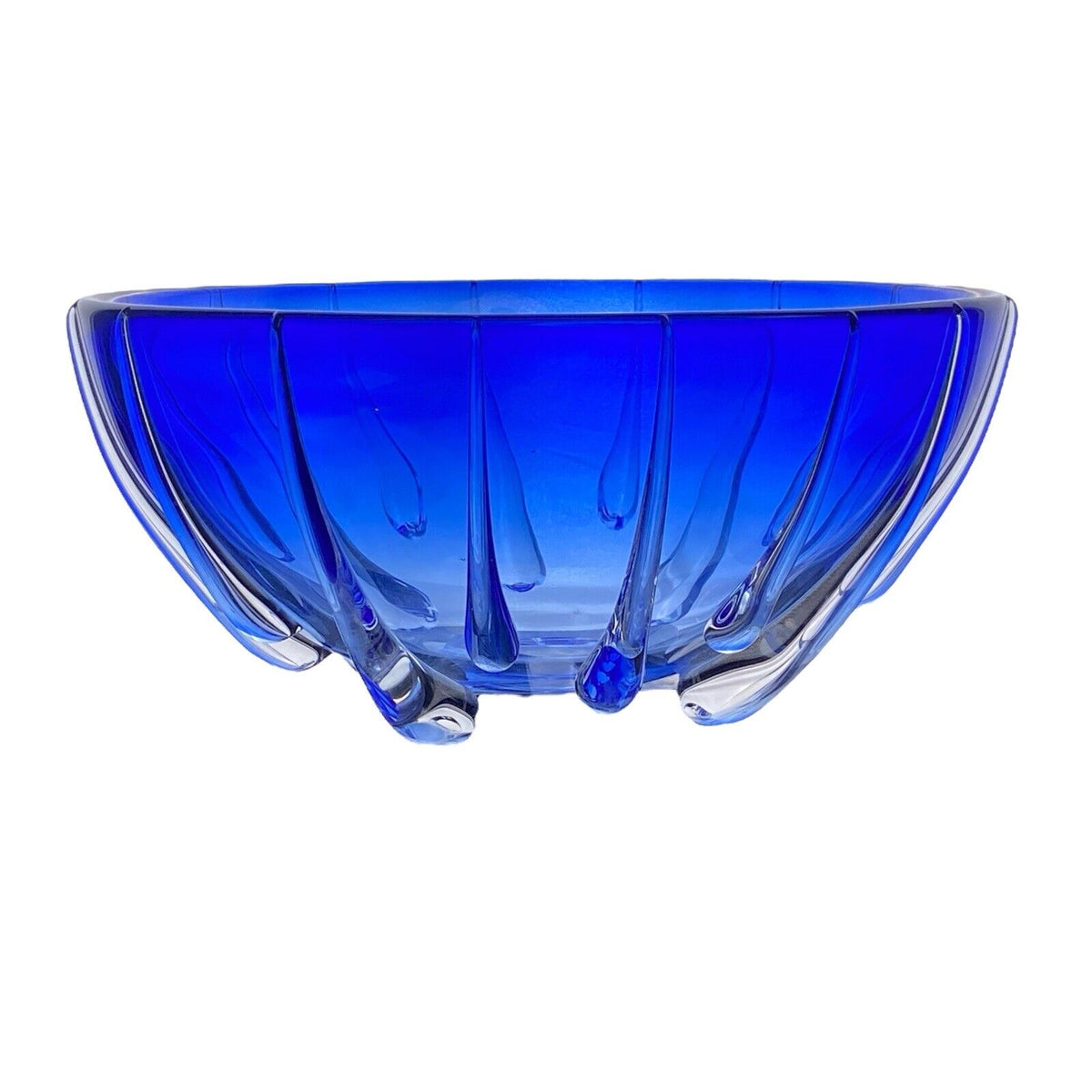 Thomas Buechner III Art Glass Bowl Signed Blue 9.5" diameter x 4.25" tall