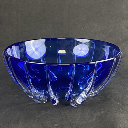 Thomas Buechner III Art Glass Bowl Signed Blue 9.5" diameter x 4.25" tall